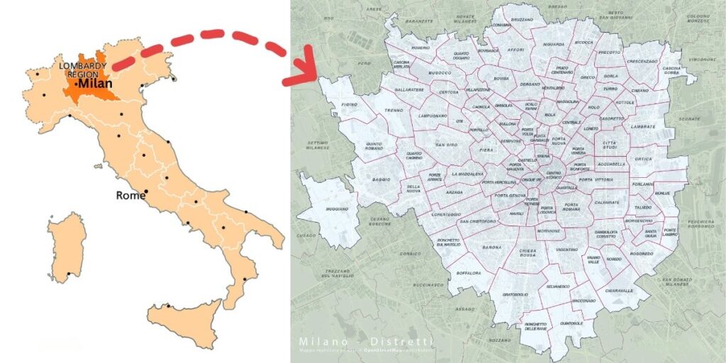 Mappa della geografia di Milano